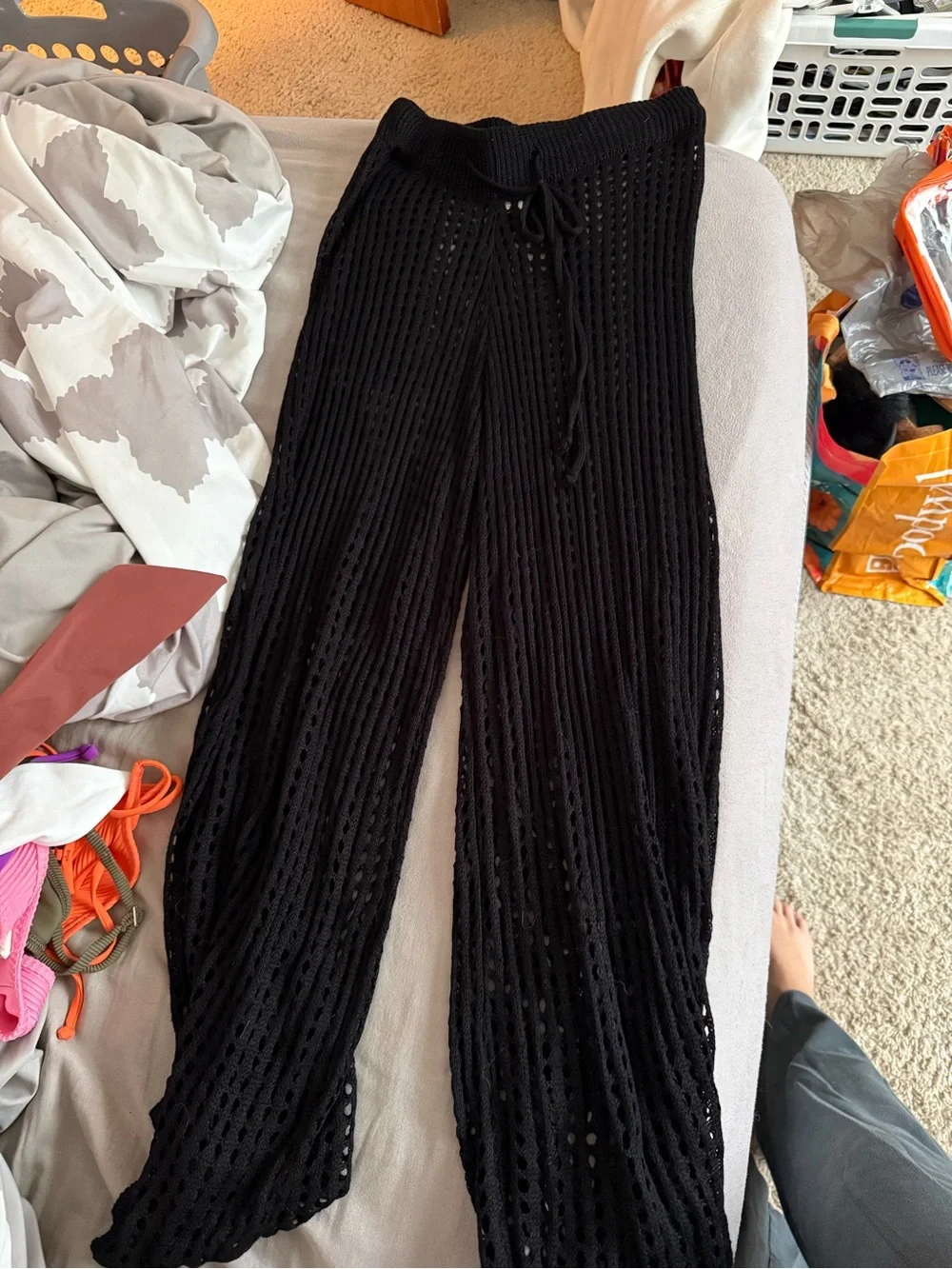 Nordstrom Black Crochet Wide-Leg Coverup Pants